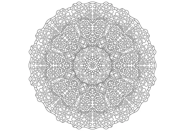 Mandala Fleurs Vectoriel Noir Blanc Composé Fleurs Cercles Feuilles Plantes — Image vectorielle