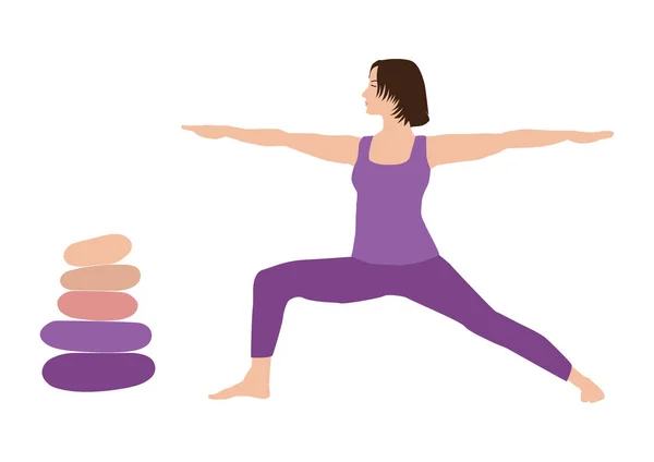 Meditatie Harmonie Evenwicht Vrouw Met Kort Bruin Haar Het Beoefenen — Stockvector