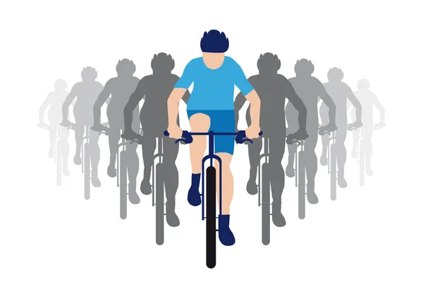 Gruppo Ciclisti Con Team Leader Jersey Corsa Blu Icona Del — Vettoriale Stock