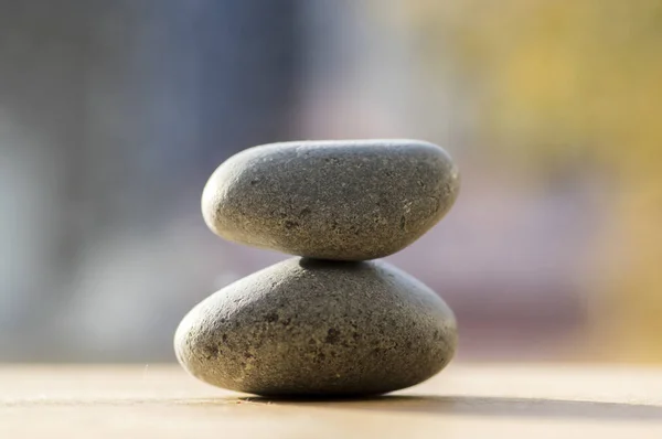 Two zen stones pile, grey meditation pebbles tower