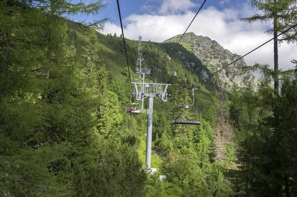 Chair Lift High Tatra Mountains Going Strbske Pleso Solisko Amazing — Stock Photo, Image