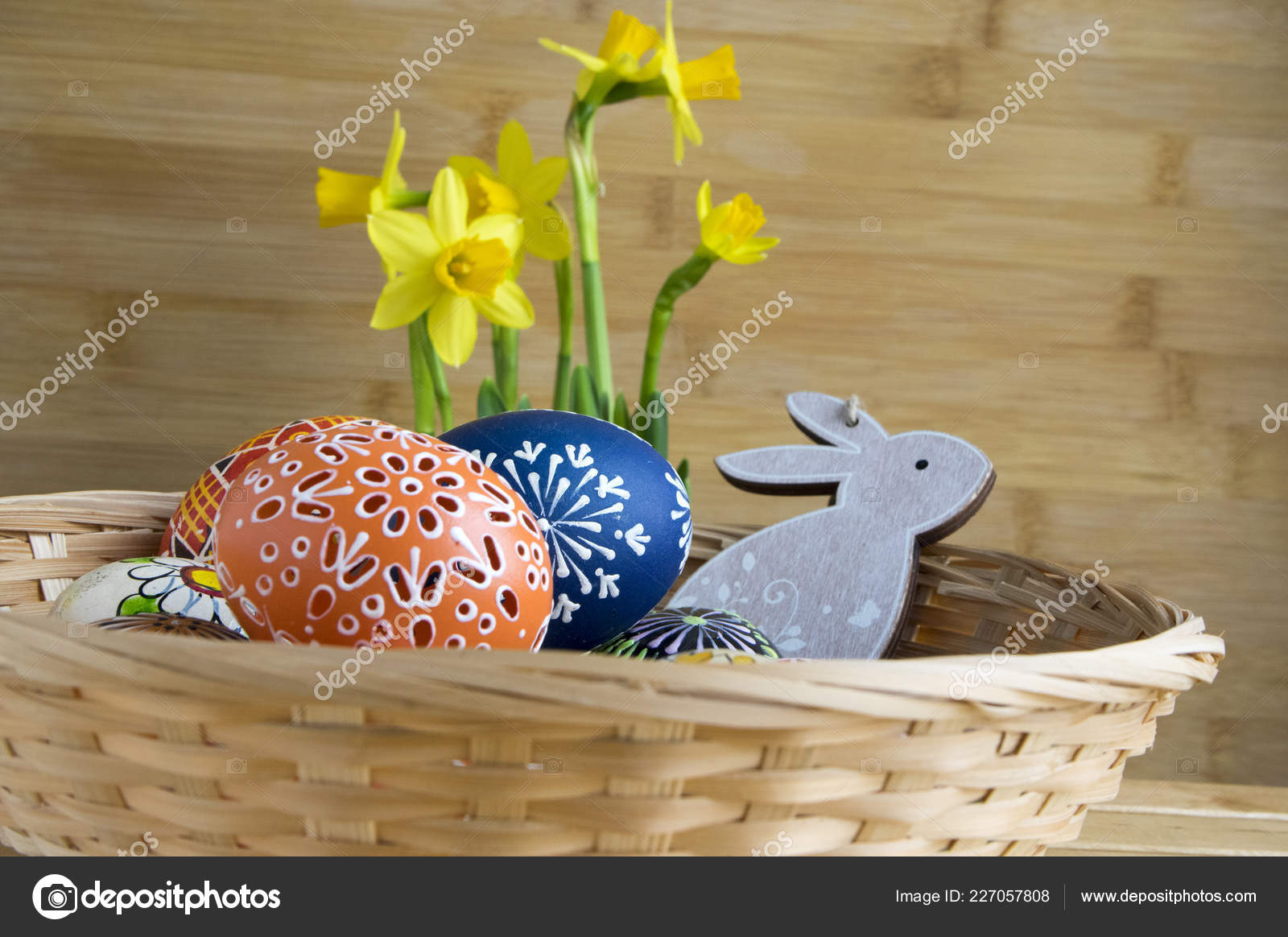 Homemade Handmade Painted Eggs Basket Easter Decoration Table