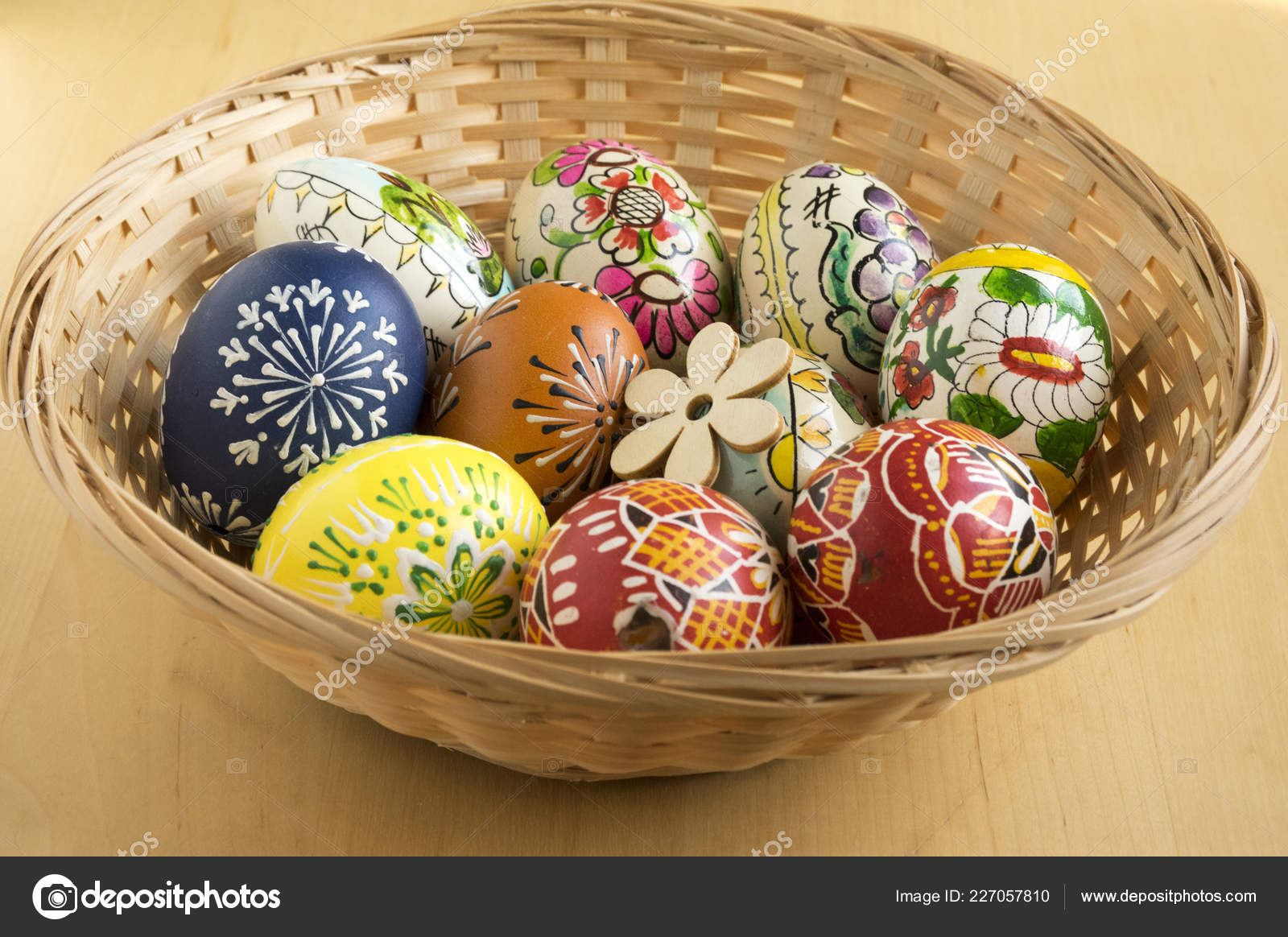 Homemade Handmade Painted Eggs Basket Easter Decoration Table