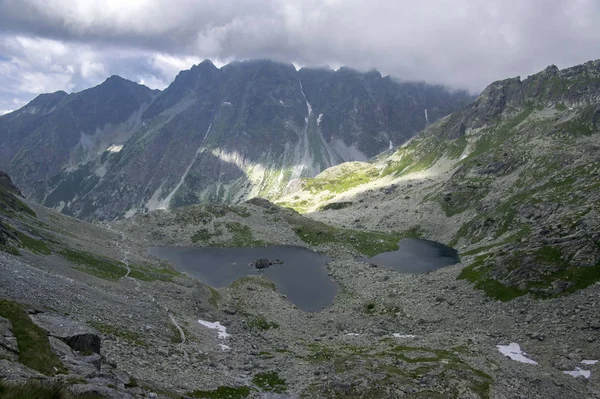 Pěší Stezka Hoře Rysy Aeria Pohled Horské Tarn Velká Žába — Stock fotografie