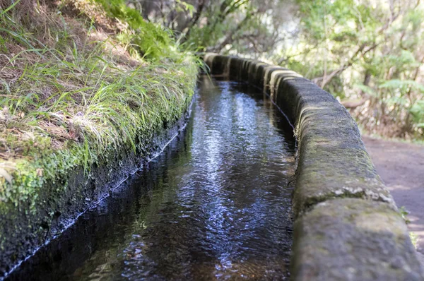 Levada Das Fontes Irrigation Canal Detail View Touristic Hiking Trail — Stock Photo, Image