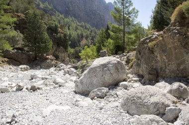 Girit Adası, doğası güneşli yaz günü, taş yol