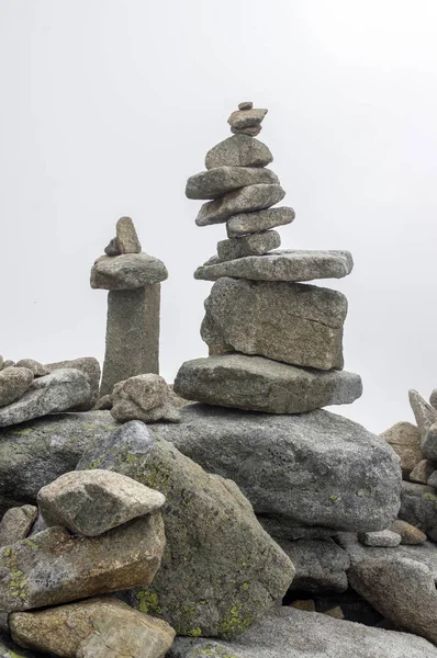 Stone Cairns Tatra Gebergte Slowakije Harmonie Balans Onder Berg Rysy — Stockfoto