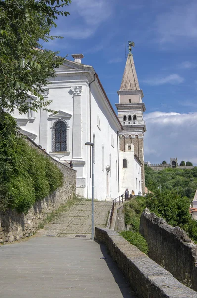 Sint Joris Kerk Piran Slovenië Juni 2018 Kerk Top Van — Stockfoto