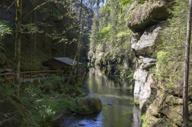 Wood and rock landscape in Bohemian Switzerland, Kammintz George rocky ravine, Saxon Switzerland National Park