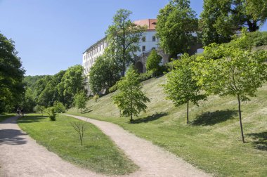 Çek kasabasında güzel tarihi eski kale Decin denir. Güneş ışığı ve mavi gökyüzü ile büyük yaz günü.
