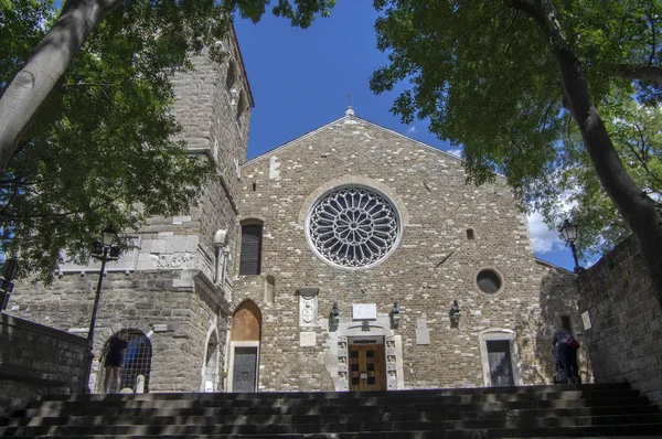 Trieste / ITÁLIA - 23 de junho de 2018: Catedral de Trieste ao lado do Castello di San Giusto durante temporada turística . — Fotografia de Stock