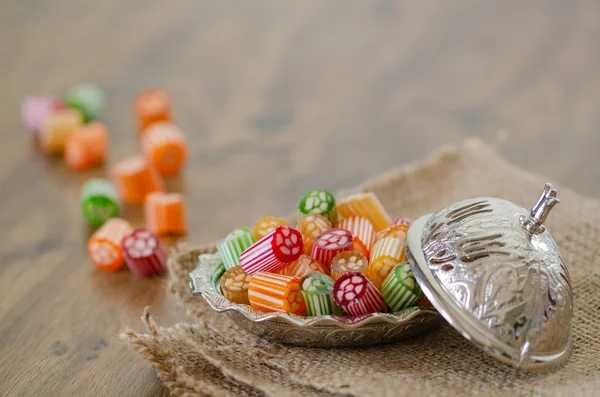 Colorful hard candies on the table.Close-up feast candy