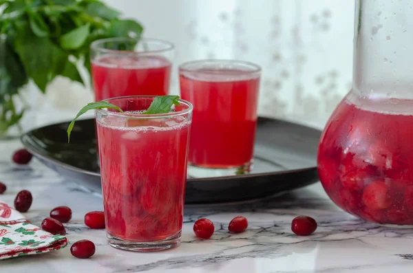 Bebida Fresca Cranberry Fundo Mármore Pronto Para Servir — Fotografia de Stock