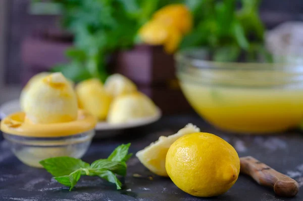 Process Making Lemonade Home Top View Lemonade Ingredients — Stock Photo, Image