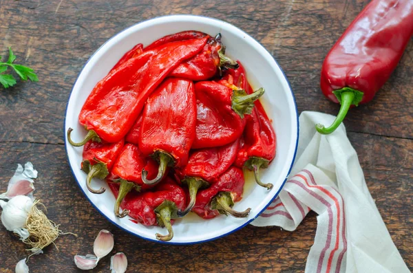 Organic Marinated Roasted Red Peppers in a Bowl