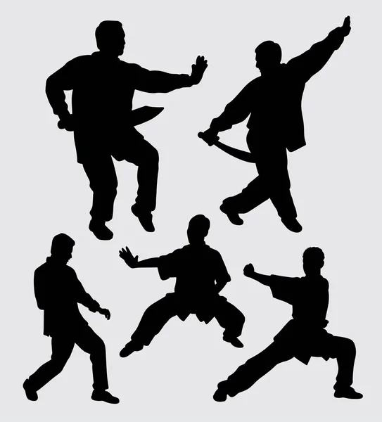 Kungfu Silhouette Kampfkunst Aktion — Stockvektor