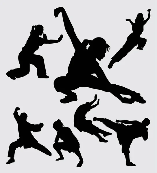 Kungfu Martial Art Silhouette — Stock Vector