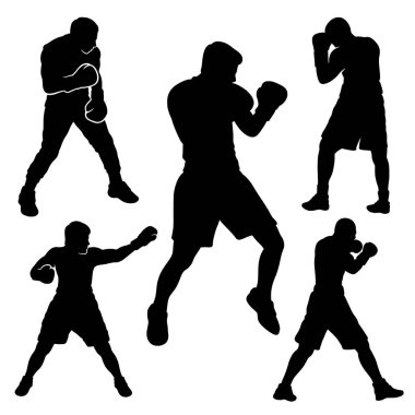 Erkek ve kadın boks eğitiminin silueti.