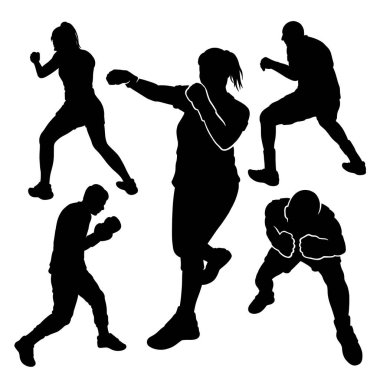 Erkek ve kadın boks eğitiminin silueti.