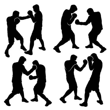 Erkek ve kadın boks eğitiminin silueti.