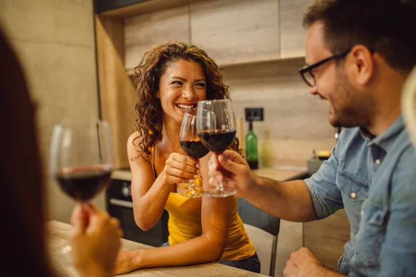 Cheers Friends Having Fun Time Good Red Wine — Stock Photo, Image