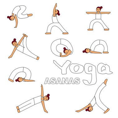 Yoga asanas simgeler illüstrasyon
