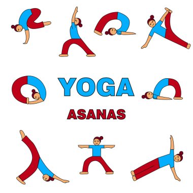 Yoga asanas simgeler illüstrasyon