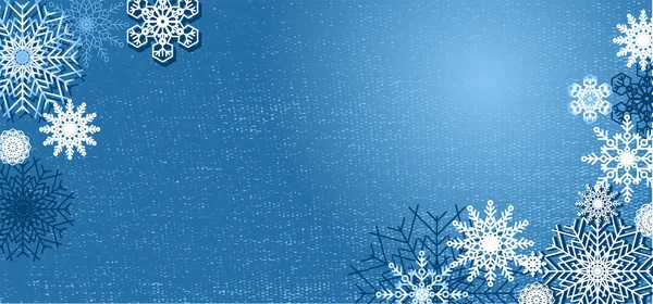 Template met vector sneeuwvlokken op blauwe achtergrond — Stockvector