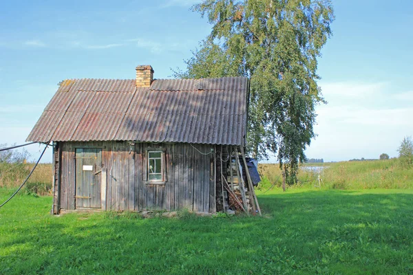 Tradicional Sauna Grisácea Orilla Del Lago Peipsi Estonia — Foto de Stock