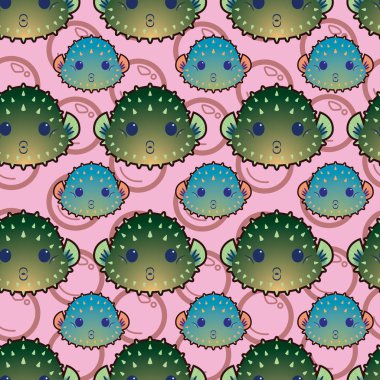 Cute and Adorable Puffer Fish Seamless Pattern clipart