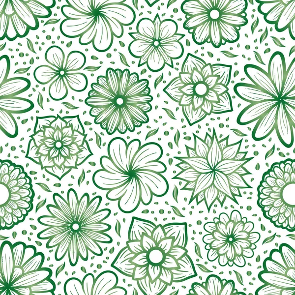 Hand Drawn Flowers Line Art Illustration in a Seamless Surface Pattern Design