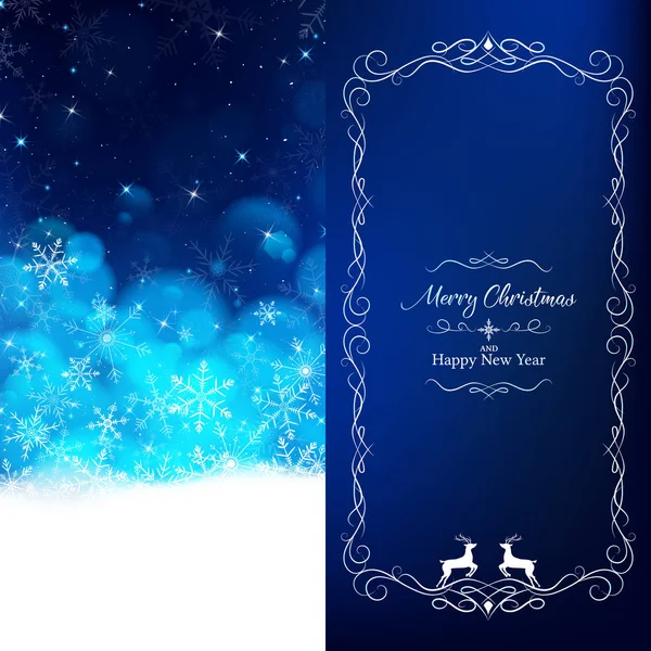 Blue Christmas Card Divide Pages White Snowflakes Dropping Light Blue — стоковый вектор