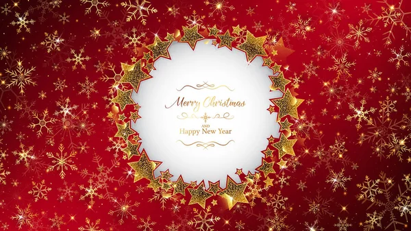 Cornice Sfondo Rosso Natale Arrotondamento Brillantini Stella All Interno Cerchio — Vettoriale Stock