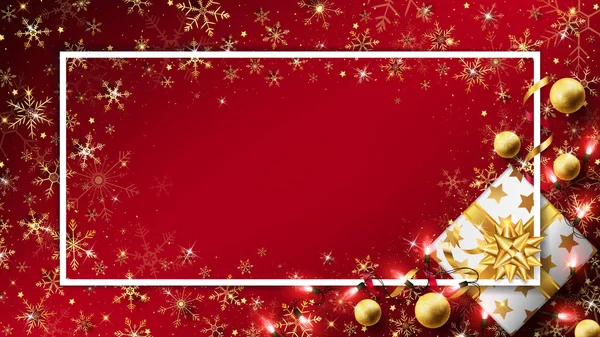 Sfondo Lusso Natale Con Scatola Regalo Decorata Elementi Dorati Come — Vettoriale Stock