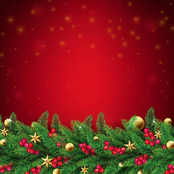 Natale Sfondo Rosso Con Rami Abete Ornamenti Come Stelle Palle Vettoriali Stock Royalty Free