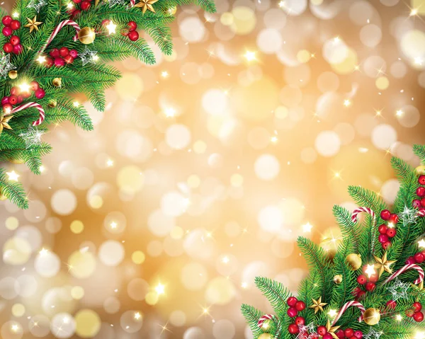 Weihnachtsgirlanden Sattem Goldenem Bokeh Hintergrund Der Mitte Hat Freien Platz Vektorgrafiken