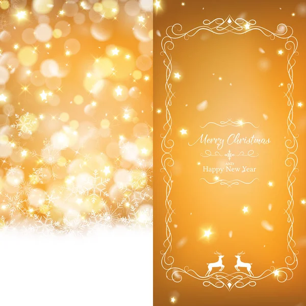 Plantilla Folleto Navidad Caliente Decorado Con Bokeh Oro Rico Estrellas — Vector de stock