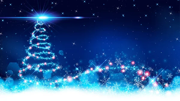 Astratto Sfondo Albero Natale Sullo Spazio Blu Una Linea Stelle — Vettoriale Stock