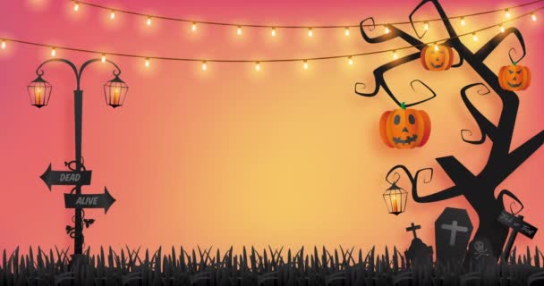 Mestiere Carta Sfondo Halloween Rappresenta Tramonto Con Silhouette Del Luogo — Video Stock