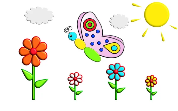 Een Illustratie Van Een Kleurrijke Vlinder Een Bloemenweide — Stockfoto