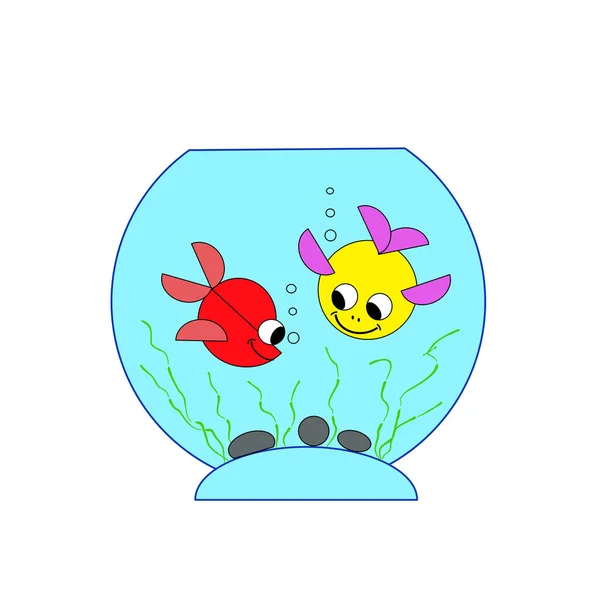 Ilustracja Akwarium Dwoma Barwnymi Rybami — Zdjęcie stockowe