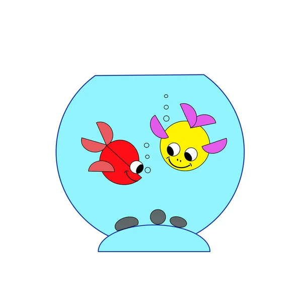 Uma Ilustração Aquário Com Dois Peixes Coloridos Vetor Eps — Vetor de Stock