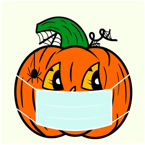 Illustration Eines Glücklichen Halloween Kürbisses Mit Gesichtsmaske Vector Eps — Stockvektor