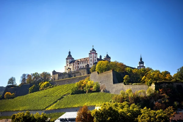Würzburg Visa Med Vineyrds Och Slottet Autentiska Vackra Städerna Tyskland — Stockfoto