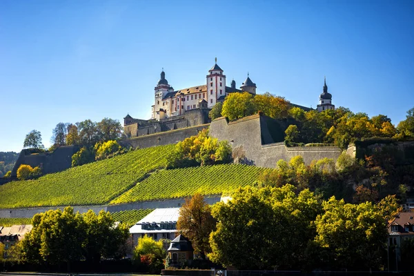 Würzburg Visa Med Vineyrds Och Slottet Autentiska Vackra Städerna Tyskland — Stockfoto