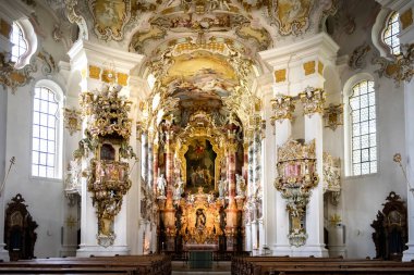 Hac Wies Kilisesi, iç kilise - Bavaria, Almanya için romantik yolda Steingaden, Wieskirche