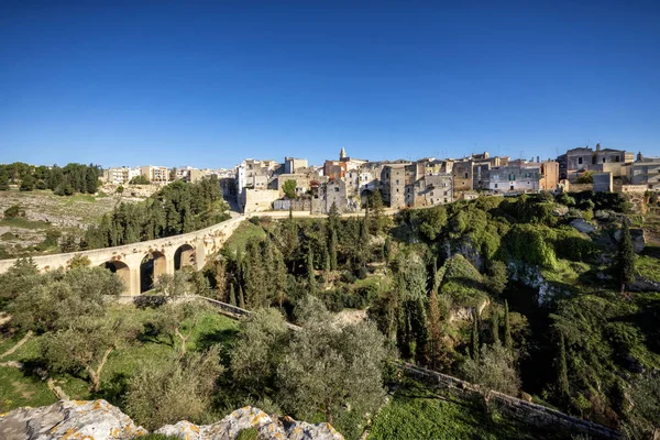 Gravina Puglia Com Ponte Romana Dois Níveis Que Estende Sobre — Fotografia de Stock