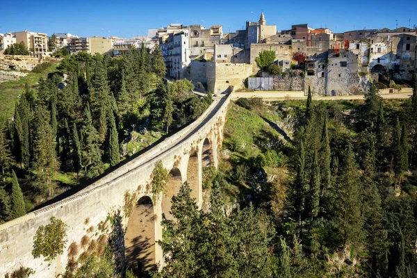Gravina Puglia Roman Two Level Bridge Extends Canyon Apulia Italy — Stock Photo, Image