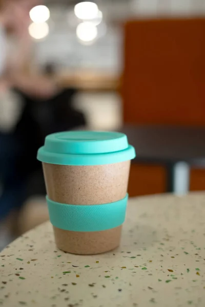 Чашка Кофе Столе Кафе Устойчивый Образ Жизни Пластически Свободная Концепция — стоковое фото