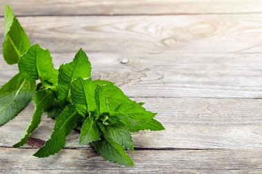 Ahşap masada nane şekeri.